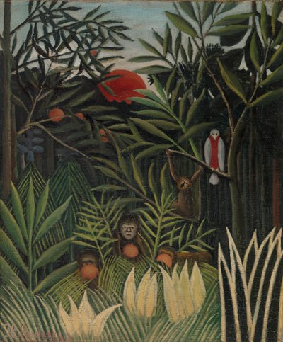 Monos y loro en la selva virgen (Singes et perroquet dans la forêt vierge) de Henri Rousseau